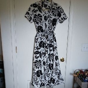 Civico 51 Black and White Floral Shirt Dress